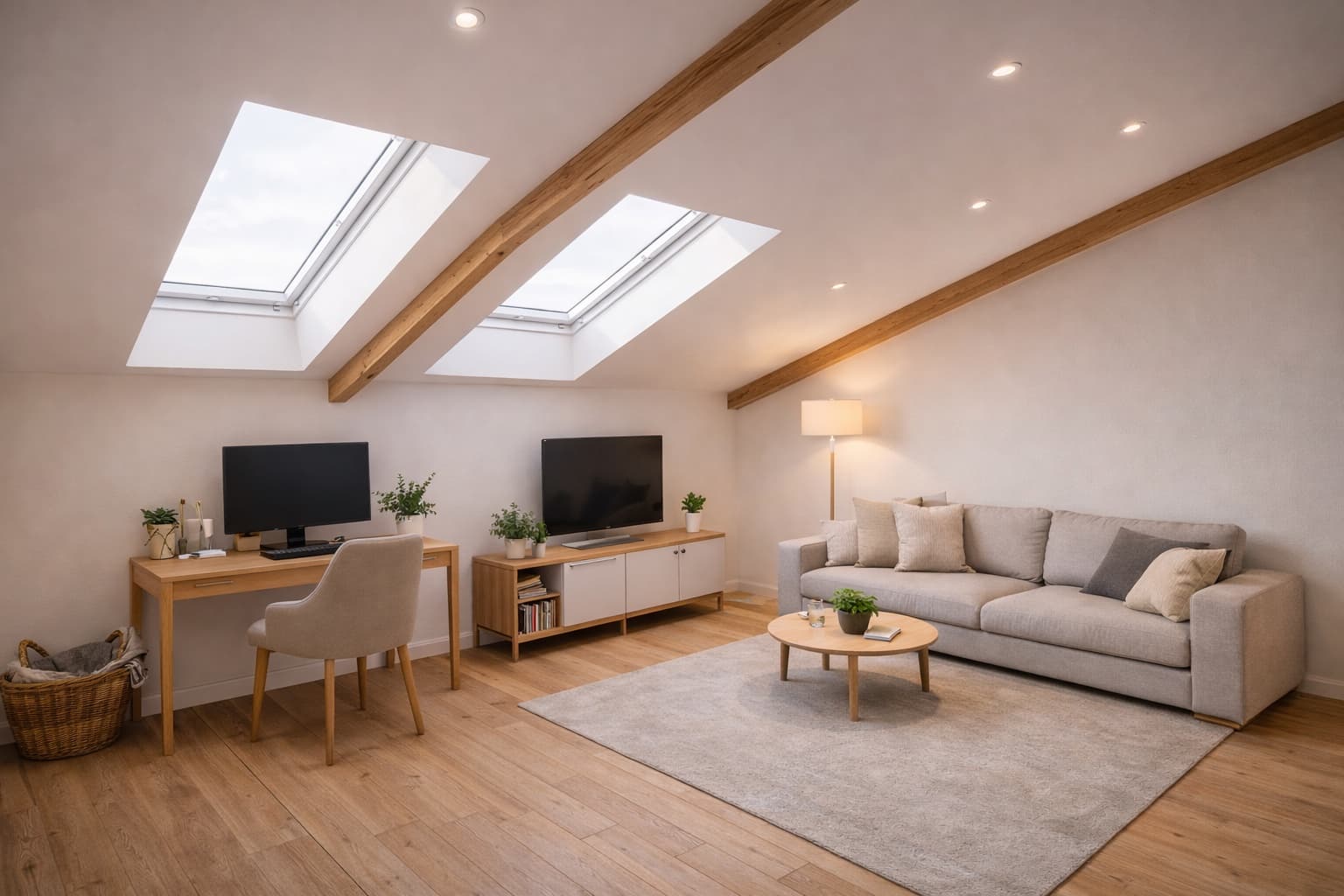 Heller Wohnraum nach einem Dachausbau in Hamburg